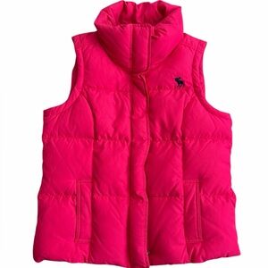 Abercrombie‎ & Fitch Women’s Puffer Vest Pink Size Large Moose Logo